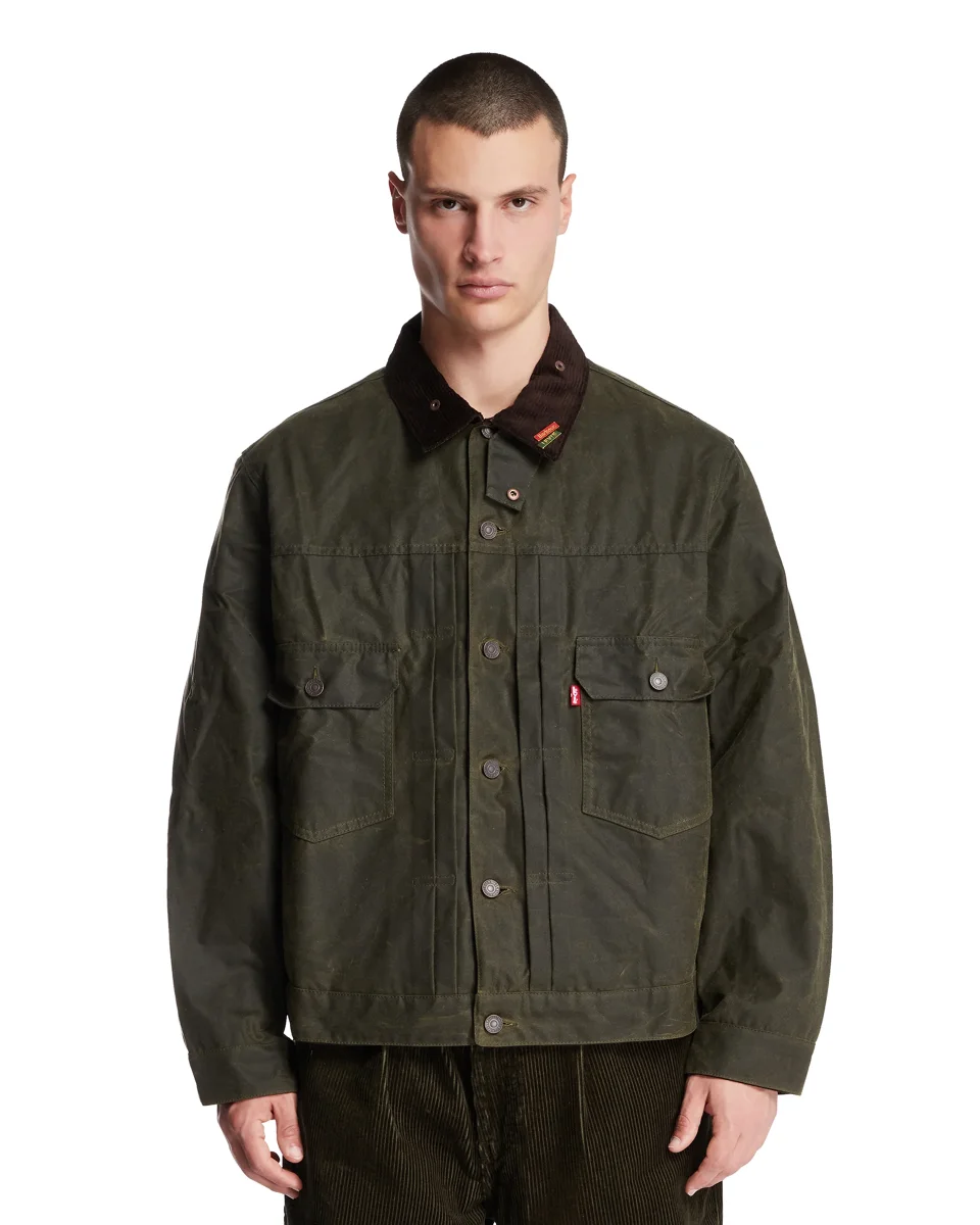 Levi's x Barbour Giacca Type II Trucker Cerata Verde - immagine 2
