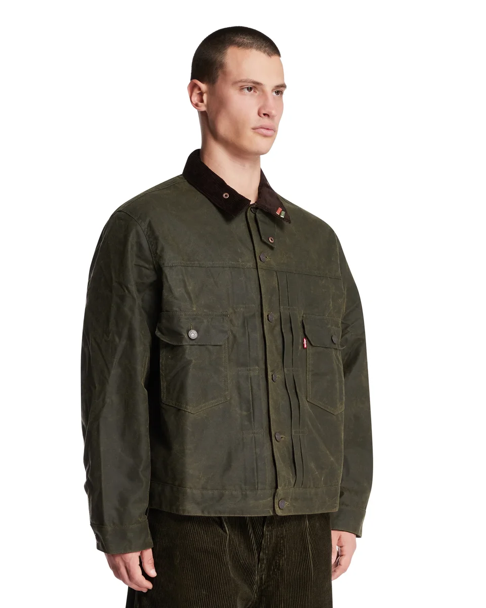Levi's x Barbour Giacca Type II Trucker Cerata Verde - immagine 3