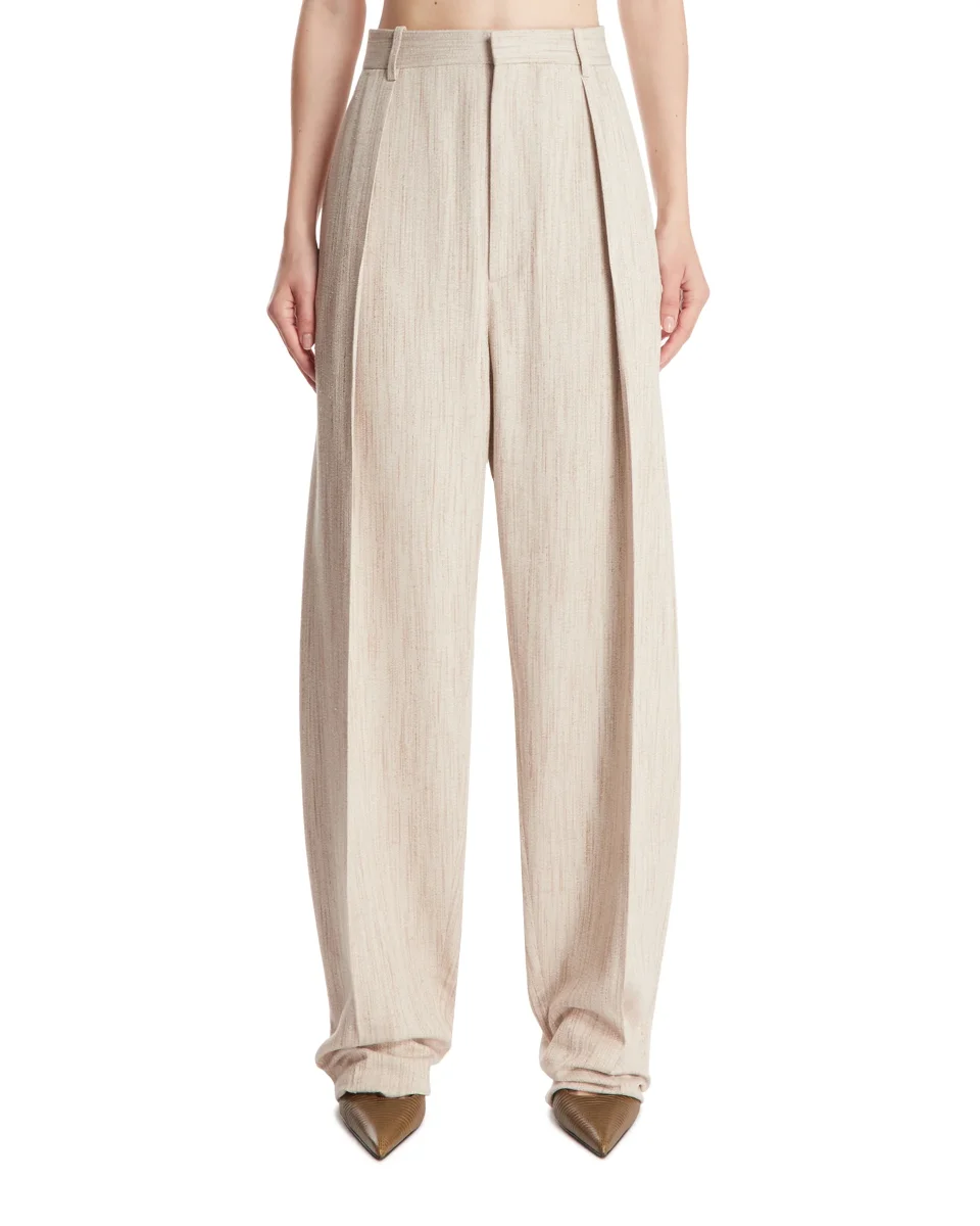 Pantaloni in Seta e Viscosa Beige - immagine 2