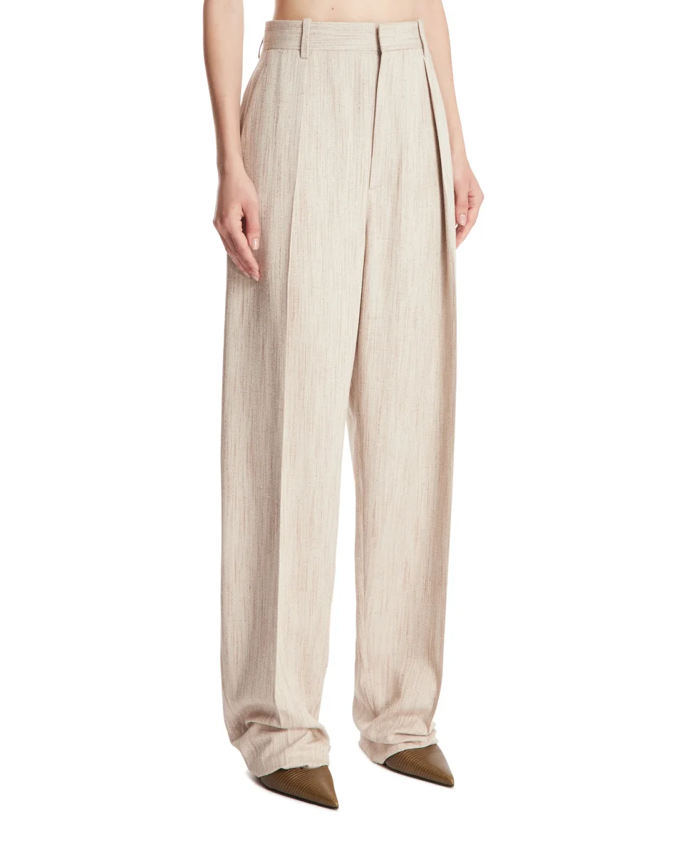 Pantaloni in Seta e Viscosa Beige - immagine 3