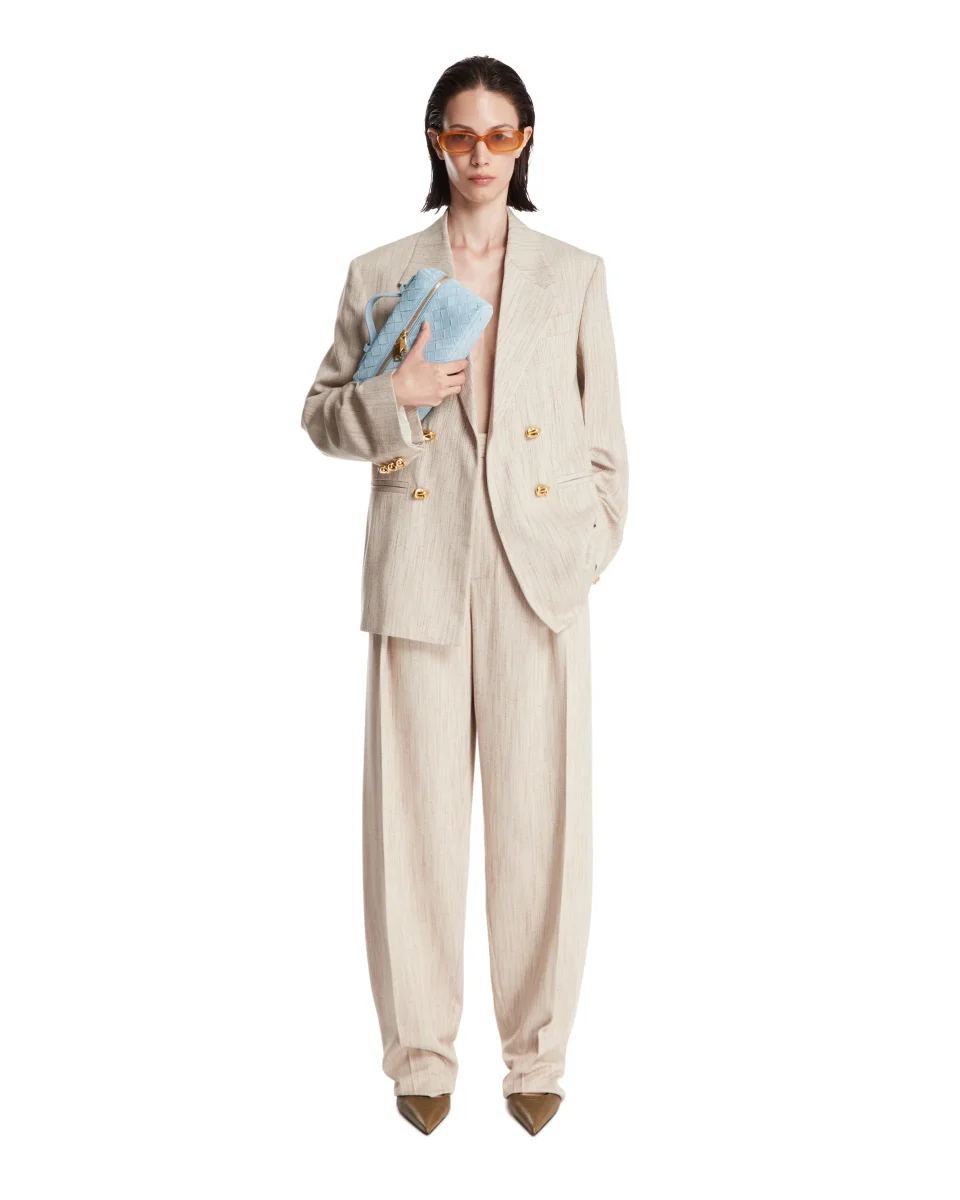 Pantaloni in Seta e Viscosa Beige - immagine 4