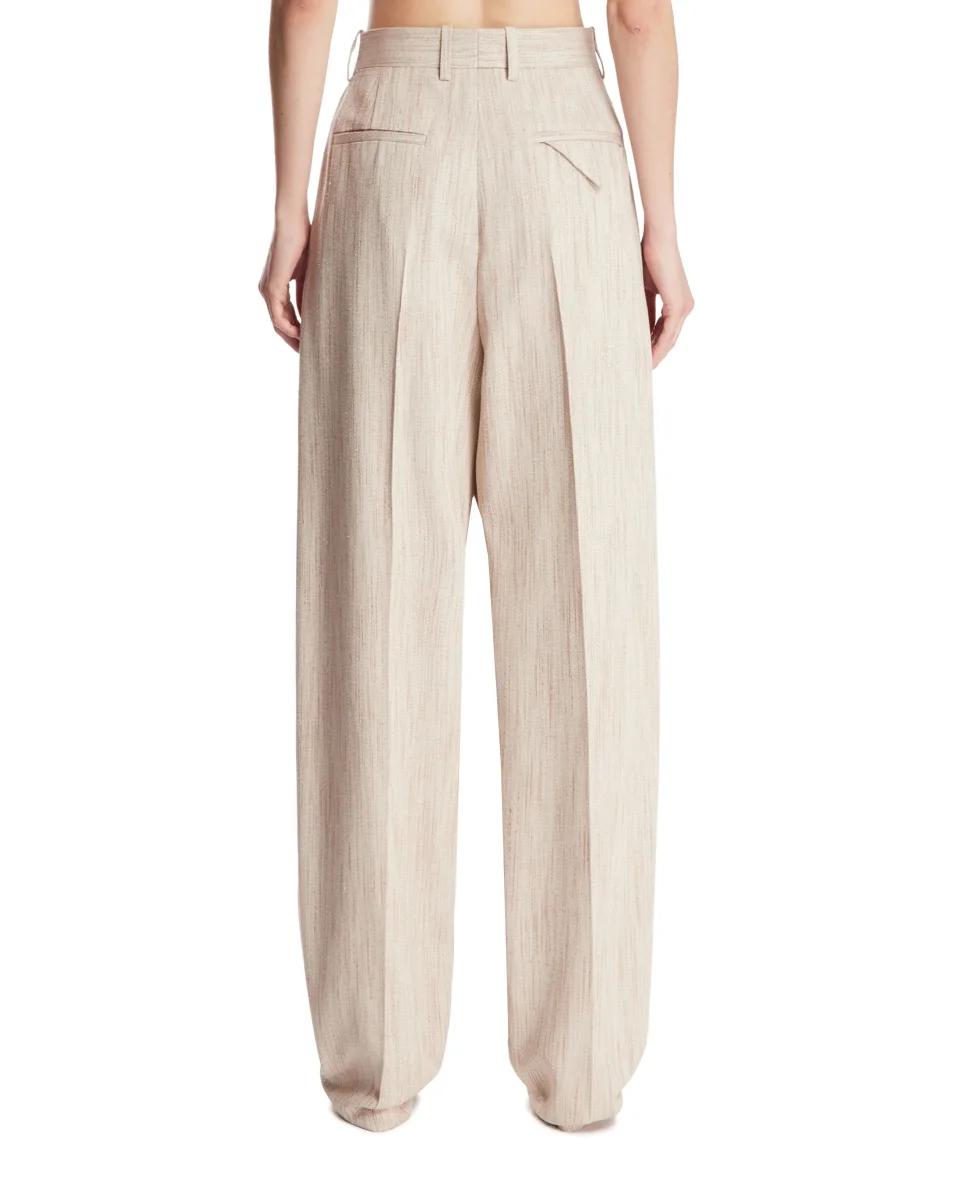 Pantaloni in Seta e Viscosa Beige - immagine 6