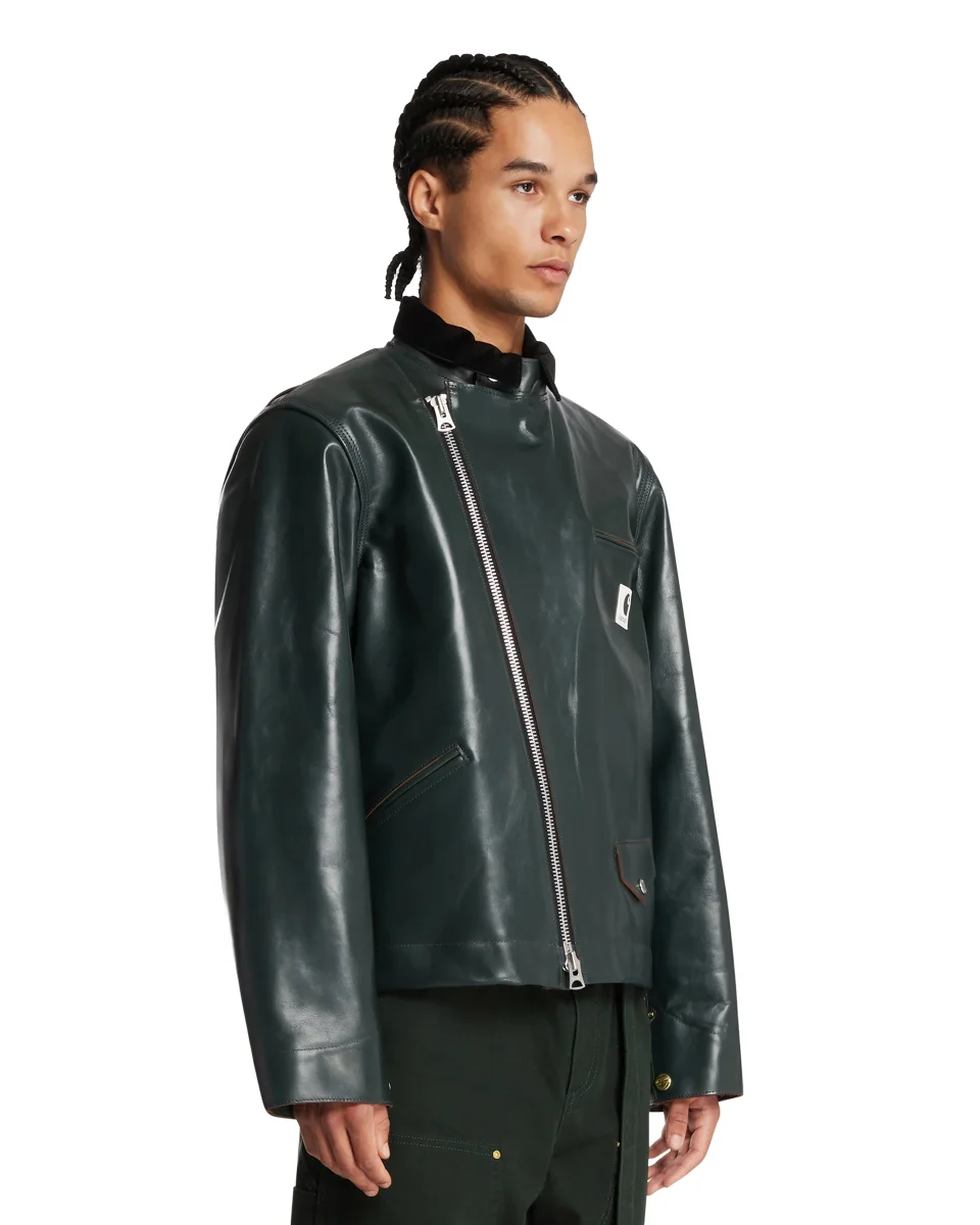 Sacai x Carhartt Giacca In Pelle Verde - immagine 3